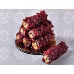 ( Finger Turkish Delight with Pomegranate Flavor and Pistachio Covered with Barberries  )