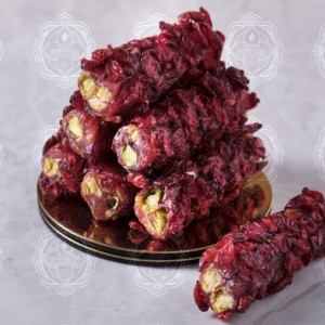 ( Finger Turkish Delight with Pomegranate Flavor and Pistachio Covered with Barberries  )